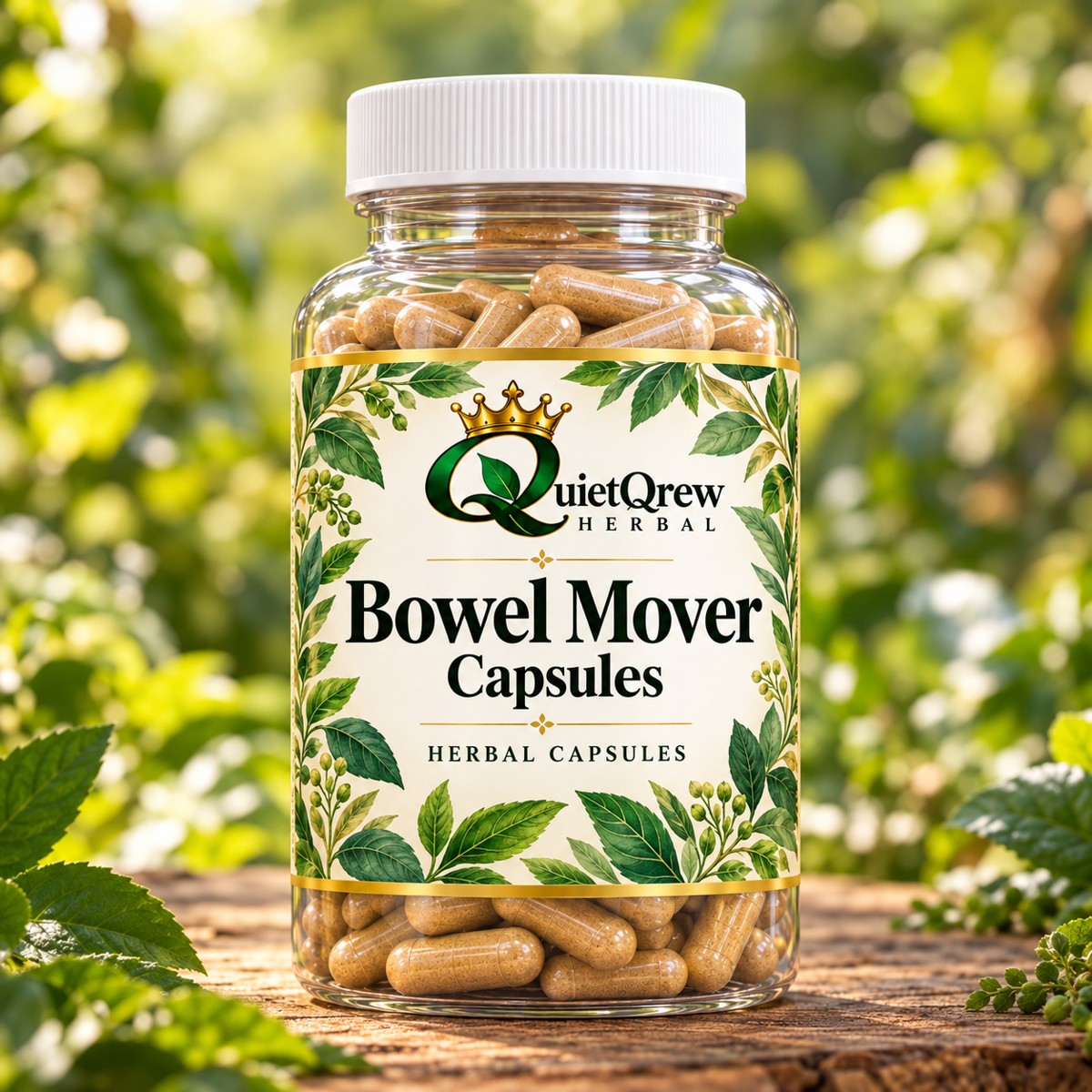 Bowel Mover Capsules — QuietQrew Herbal clear capsule bottle
