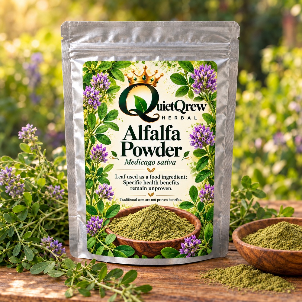 Alfalfa Powder — Medicago sativa — QuietQrew Herbal label