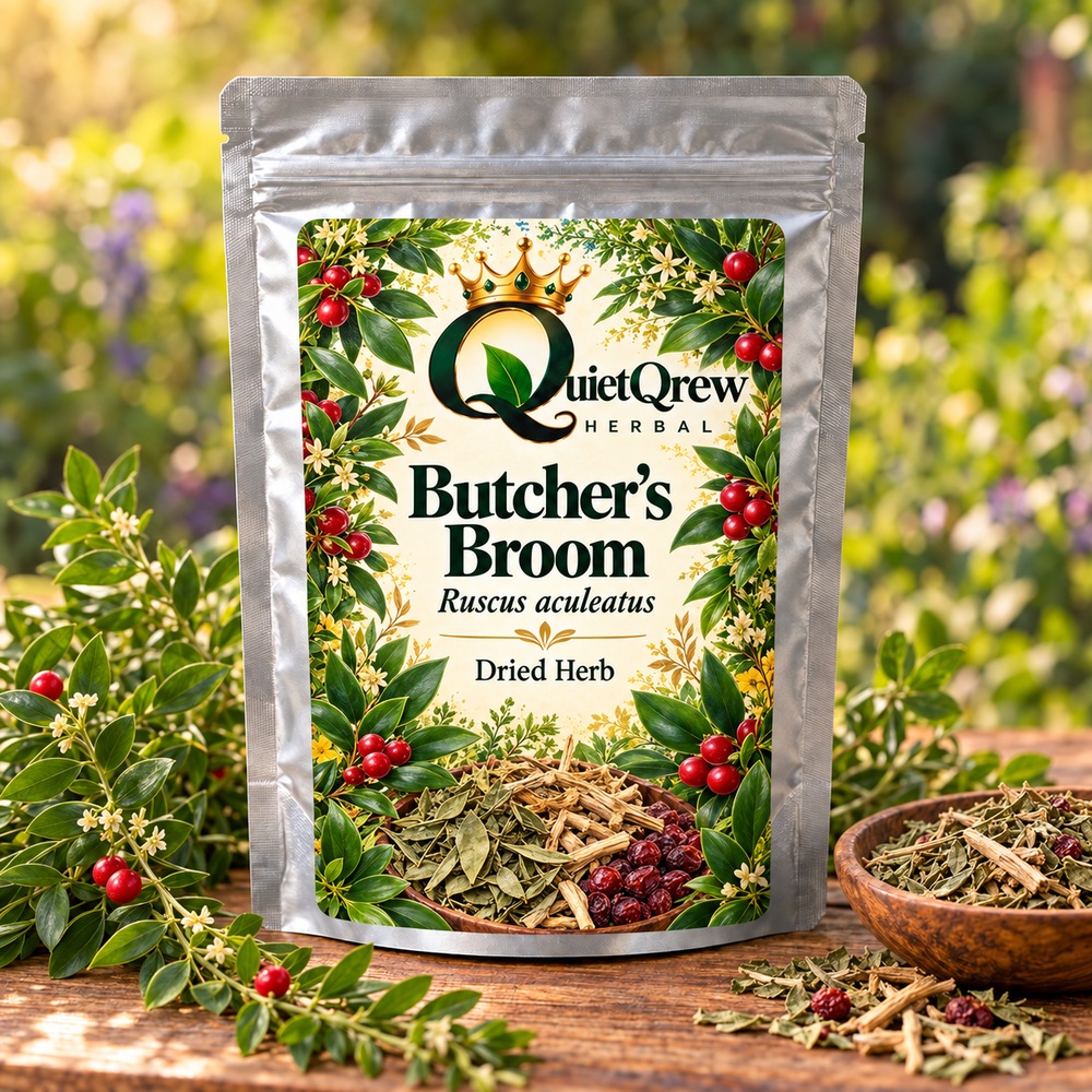 Butcher's Broom — Ruscus aculeatus — QuietQrew Herbal label