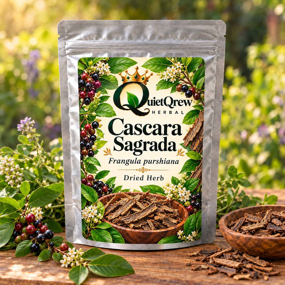 Cascara Sagrada — Frangula purshiana — QuietQrew Herbal label