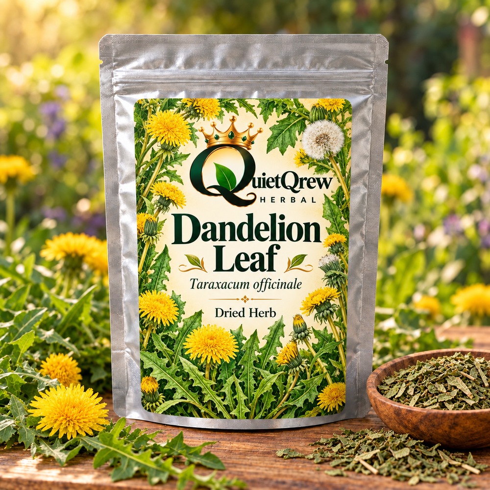 Dandelion Leaf — Taraxacum officinale — QuietQrew Herbal label