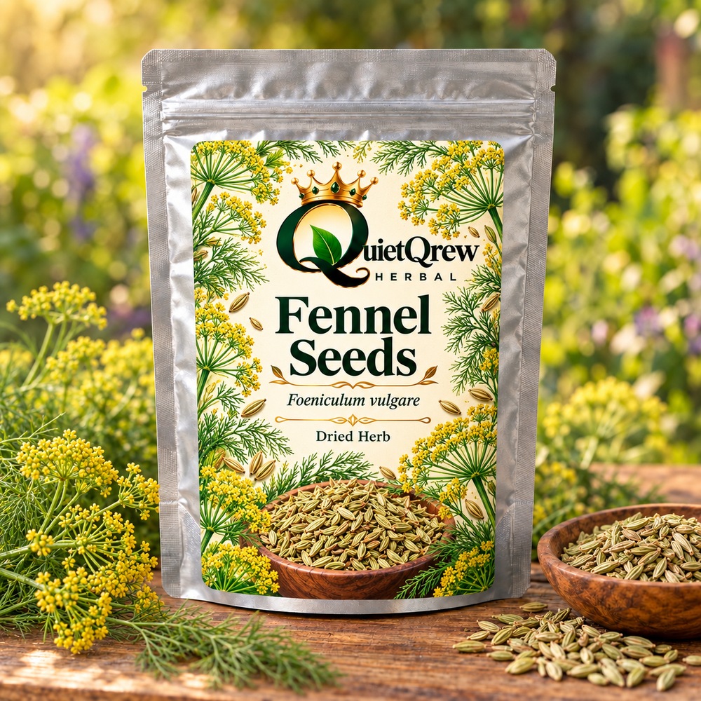 Fennel Seeds — Foeniculum vulgare — QuietQrew Herbal label