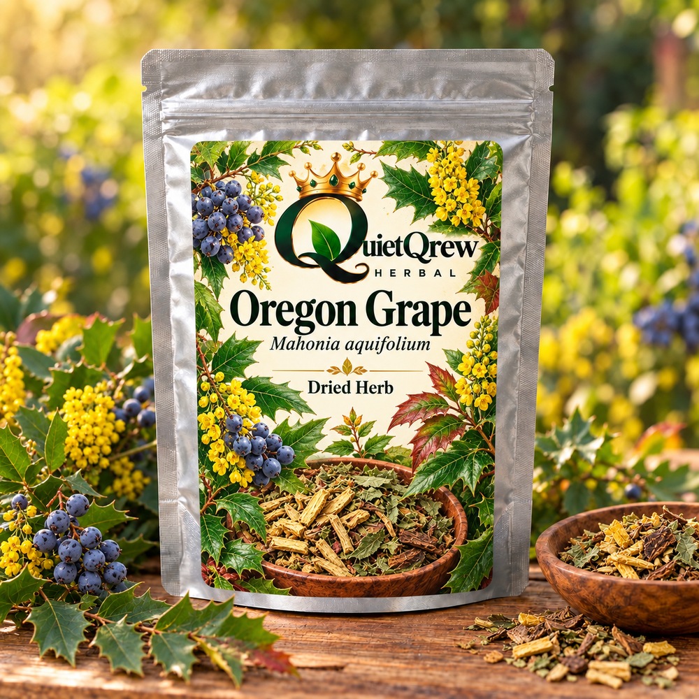 Oregon Grape — Mahonia aquifolium — QuietQrew Herbal label