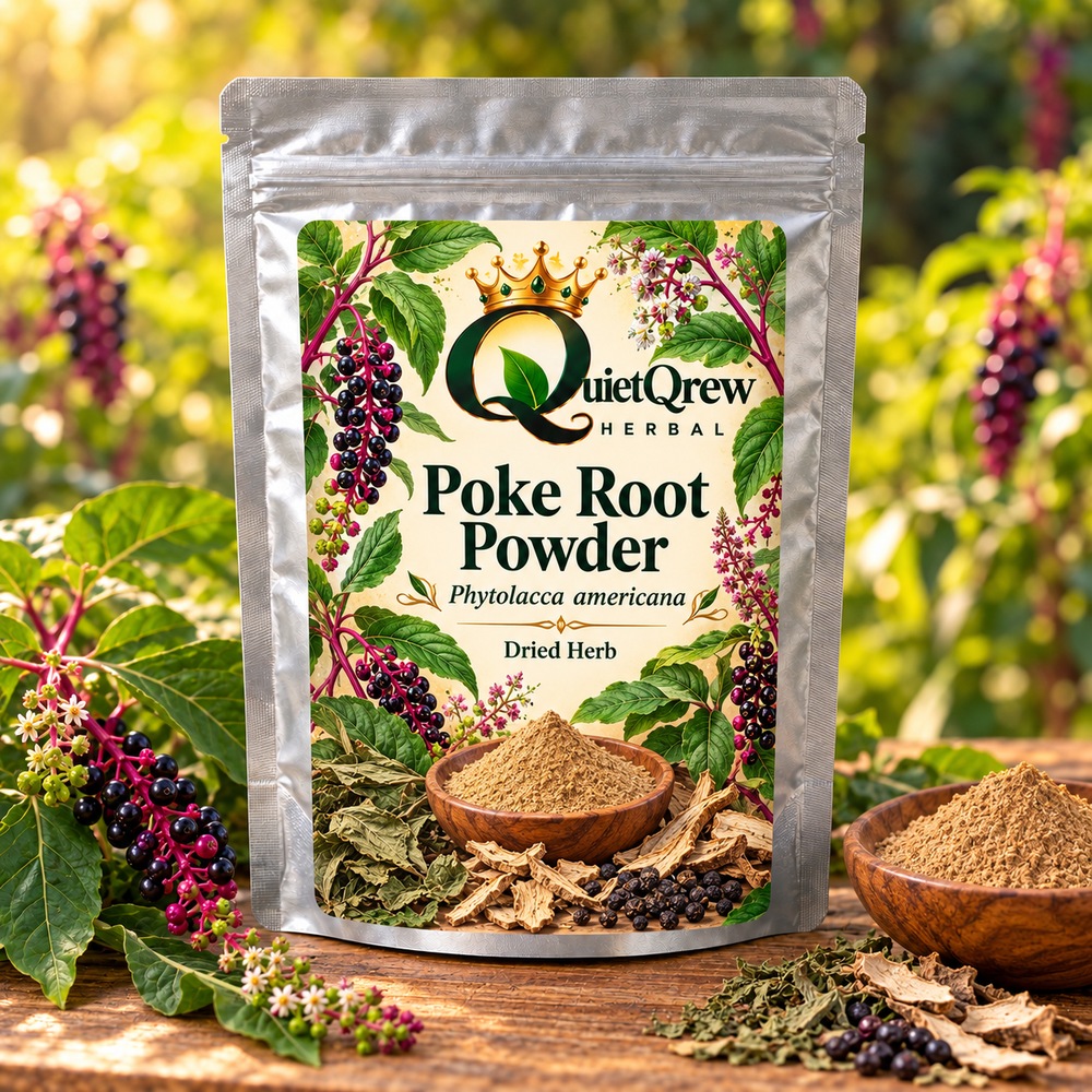 Poke Root Powder — Phytolacca americana — QuietQrew Herbal label