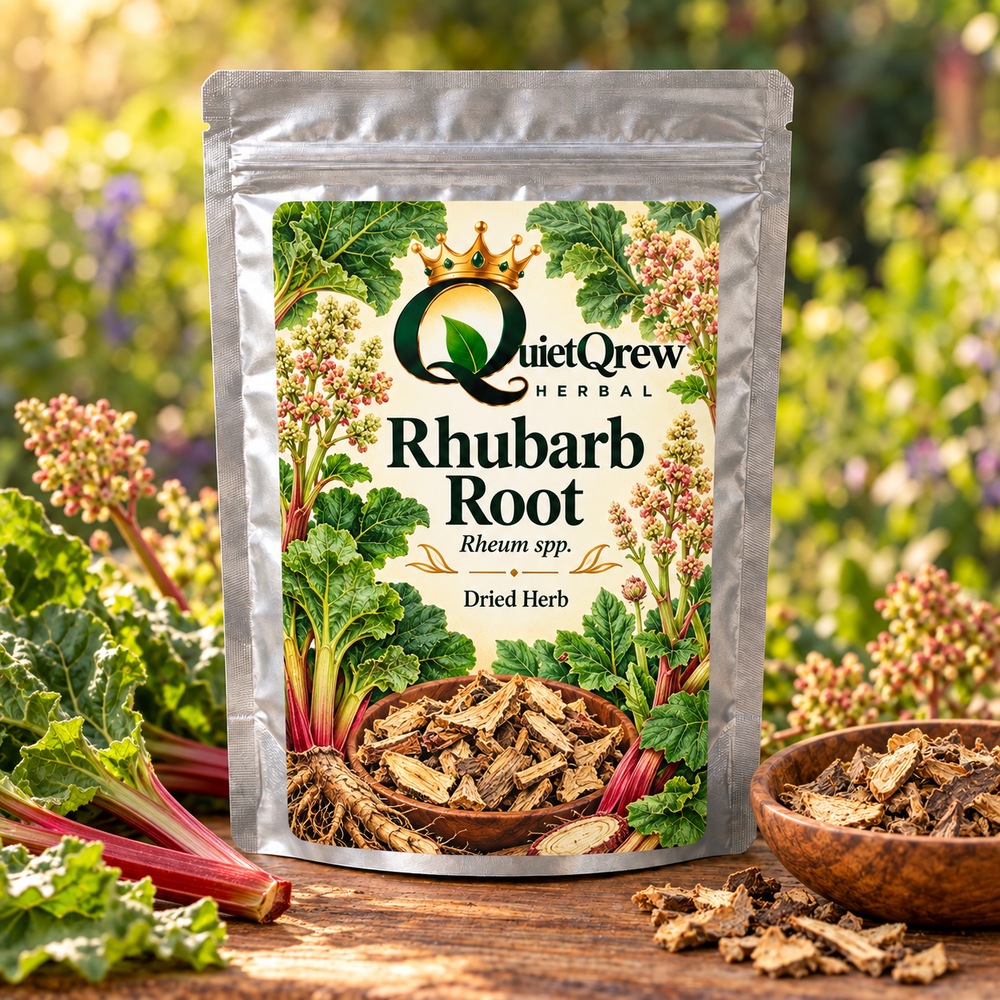 Rhubarb Root — Rheum spp. — QuietQrew Herbal label