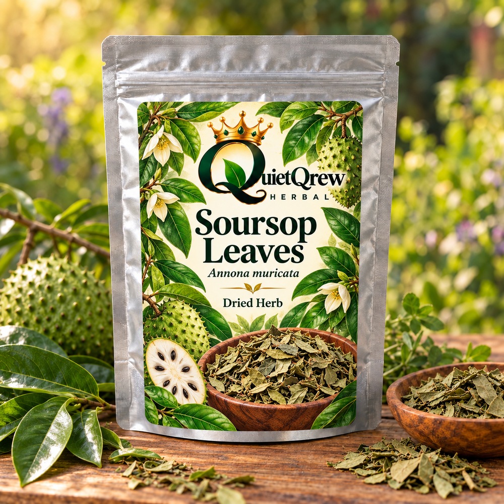 Soursop Leaves — Annona muricata — QuietQrew Herbal label