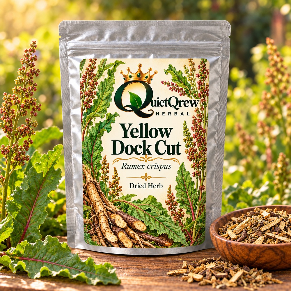 Yellow Dock Cut — Rumex crispus — QuietQrew Herbal label
