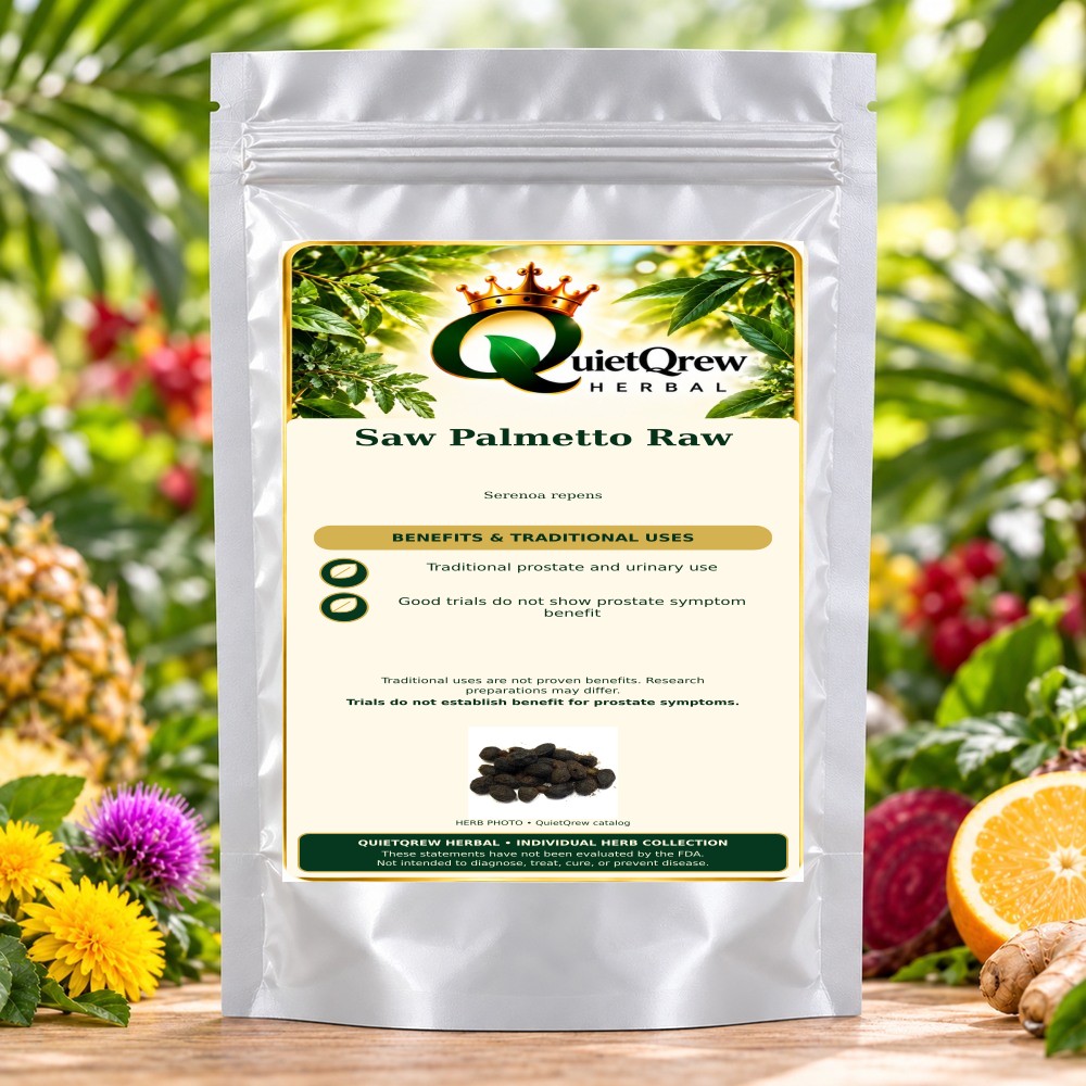 Saw Palmetto Raw — Serenoa repens — QuietQrew Herbal label