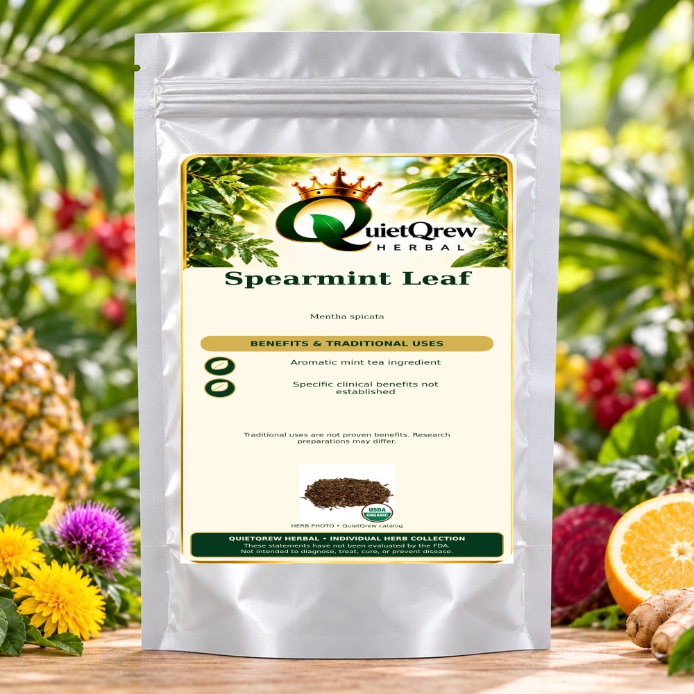 Spearmint Leaf — Mentha spicata — QuietQrew Herbal label