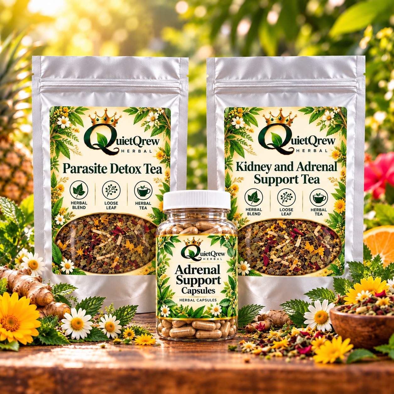 If There’s Nothing Wrong with You, Get This Mini Package. Parasite Detox Tea/Kidney and Adrenal Support — QuietQrew Herbal silver pouch packaging